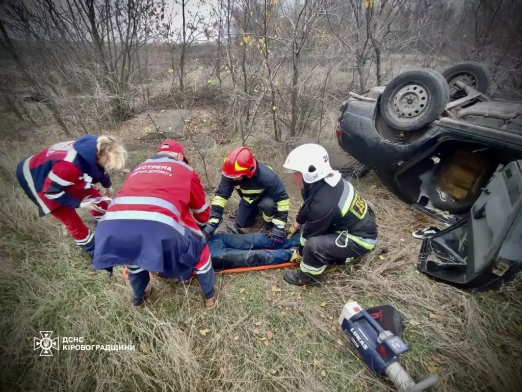 На Кіровоградщині легковик з’їхав у кювет і перекинувся: пасажира госпіталізували