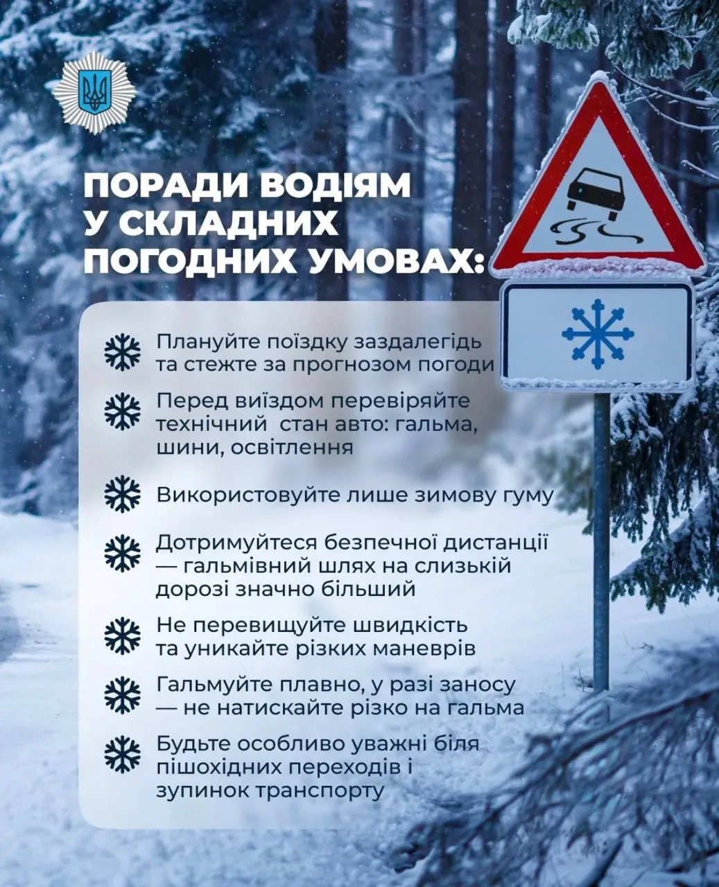 Безпека на дорозі під час негоди: у МВС оприлюднили перелік життєво важливих правил