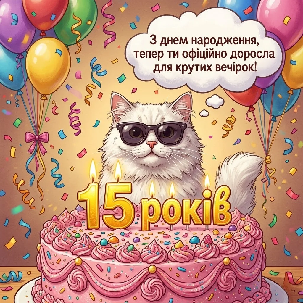 15 років — особлива дата: яскраві листівки та щирі слова для дівчини